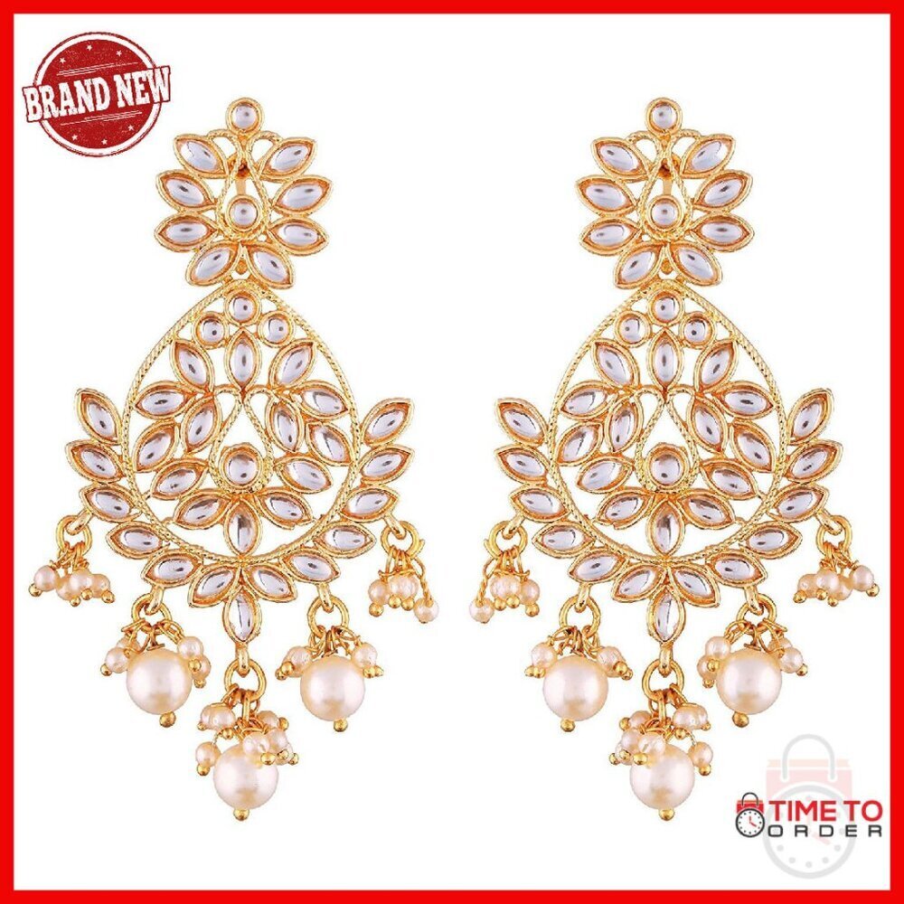 Large Pearl Beaded Dangle Earrings Ethnic Wedding Party Jewelry